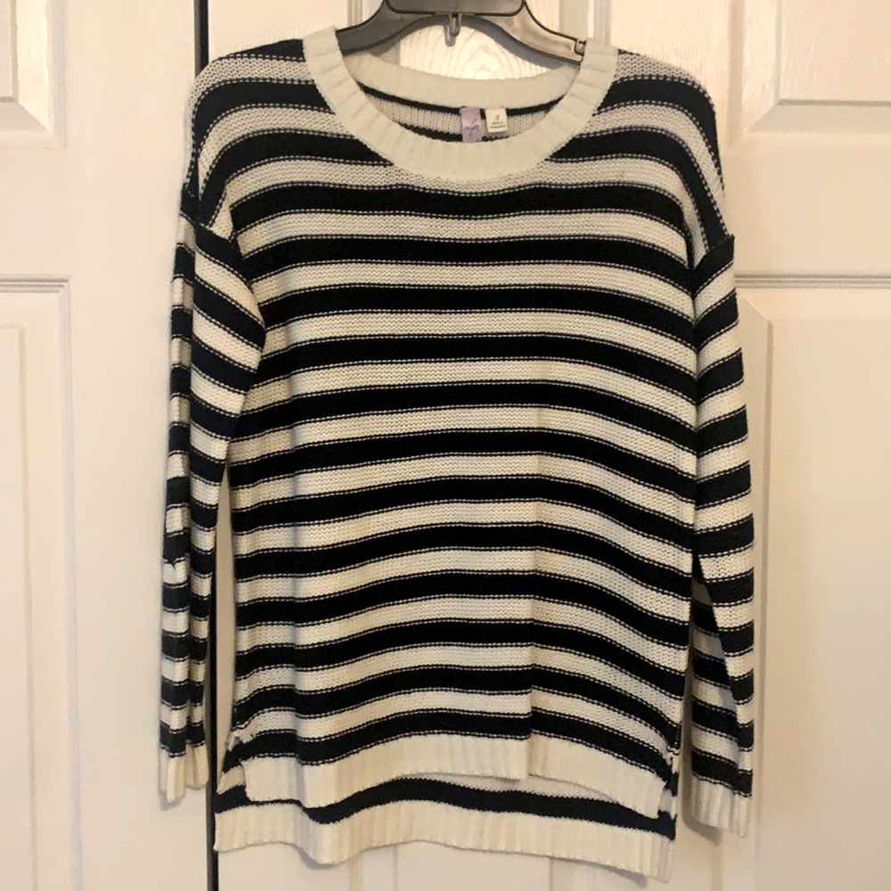 Navy and Cream Striped Sweater with Star Accents